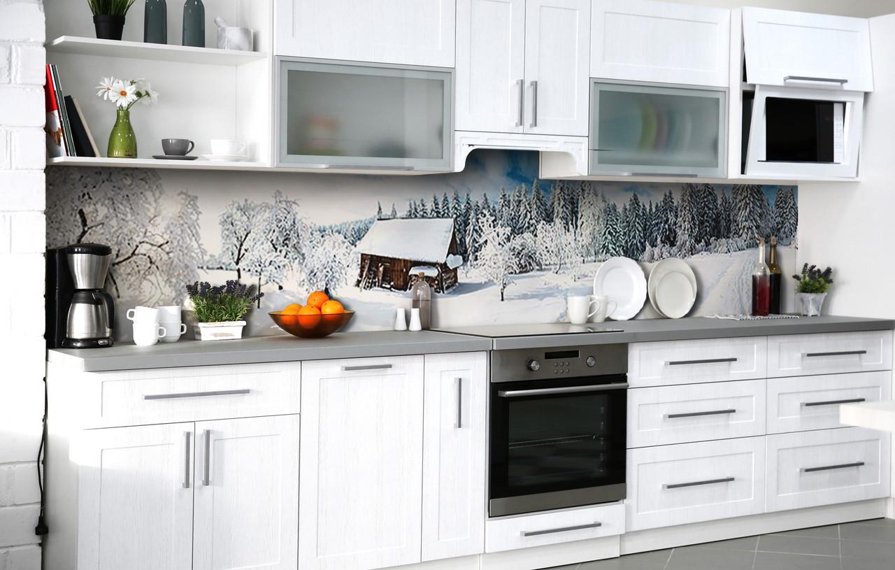 Кухонный фартук Заснеженный домик виниловый самоклеющийся 60х250 см Кухонный фартук Заснеженный домик виниловый самоклеющийся 60х250 см