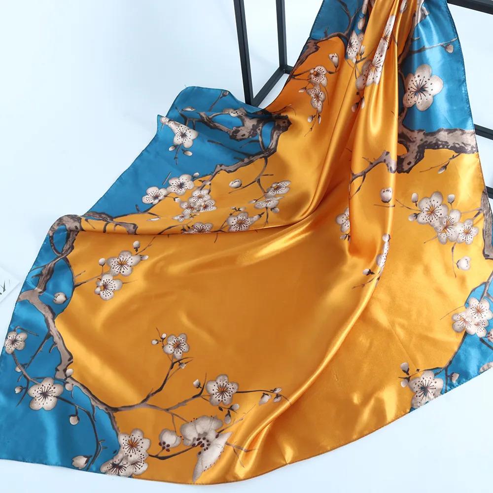 Хустка шовкова Квіткова Mosi 90х90 см Жовто-блакитний - фото 4 Хустка шовкова Квіткова Mosi 90х90 см Жовто-блакитний - фото 4