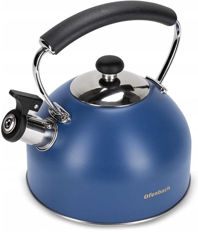 Чайник Ofenbach нержавеющая сталь со свистком 2,2 л Синий матовый (NB-100327) Чайник Ofenbach нержавеющая сталь со свистком 2,2 л Синий матовый (NB-100327)