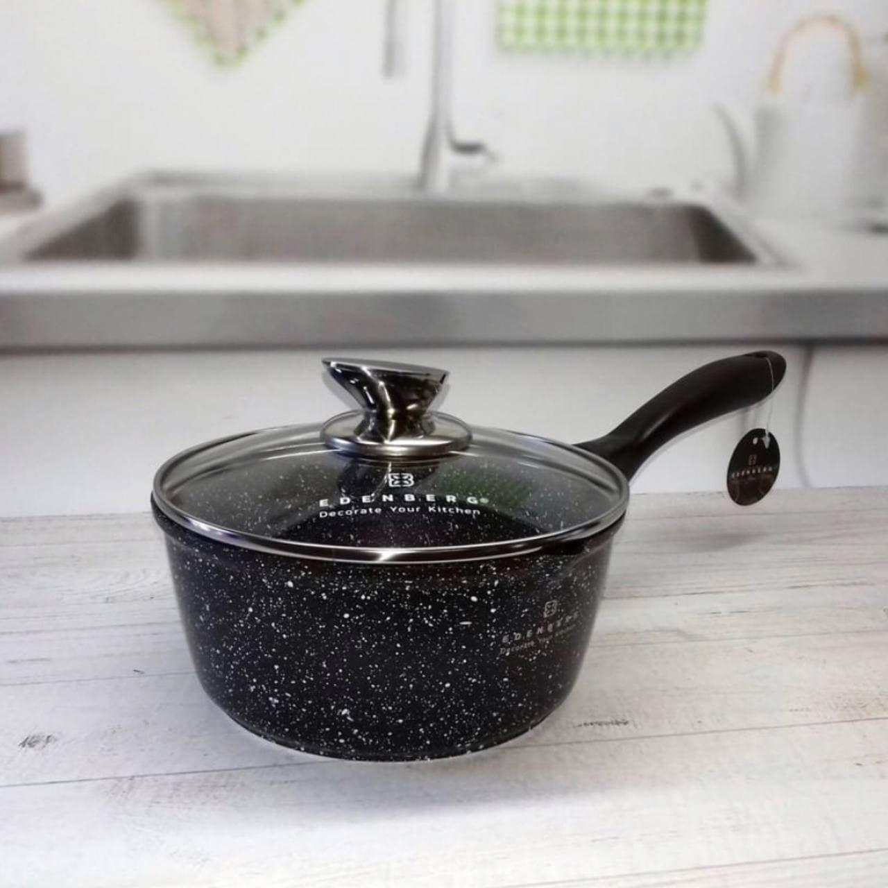 Ківш зі скляною кришкою Edenberg гранітне антипригарне покриття 1,3 л (EB-8044)