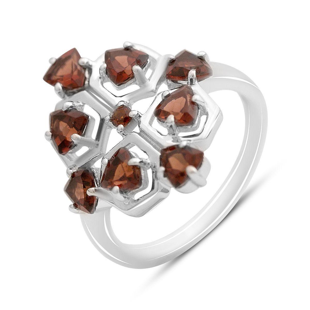 Каблучка срібна LoveR з трикутними вставками гранату р. 18