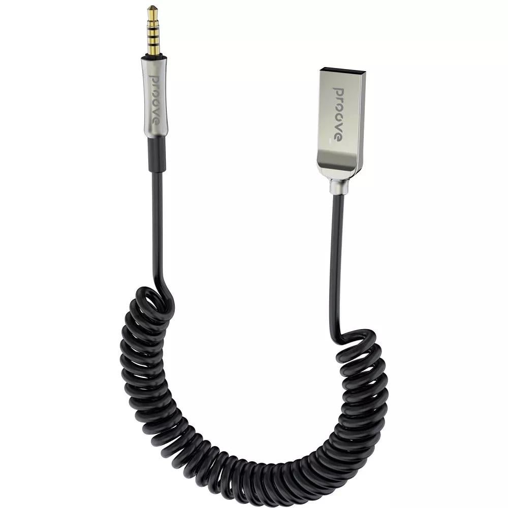 Адаптер AUX для авто Proove Steel Spring Bluetooth 5.3 0,45-1 м USB to 3,5 мм Черный (624090001)