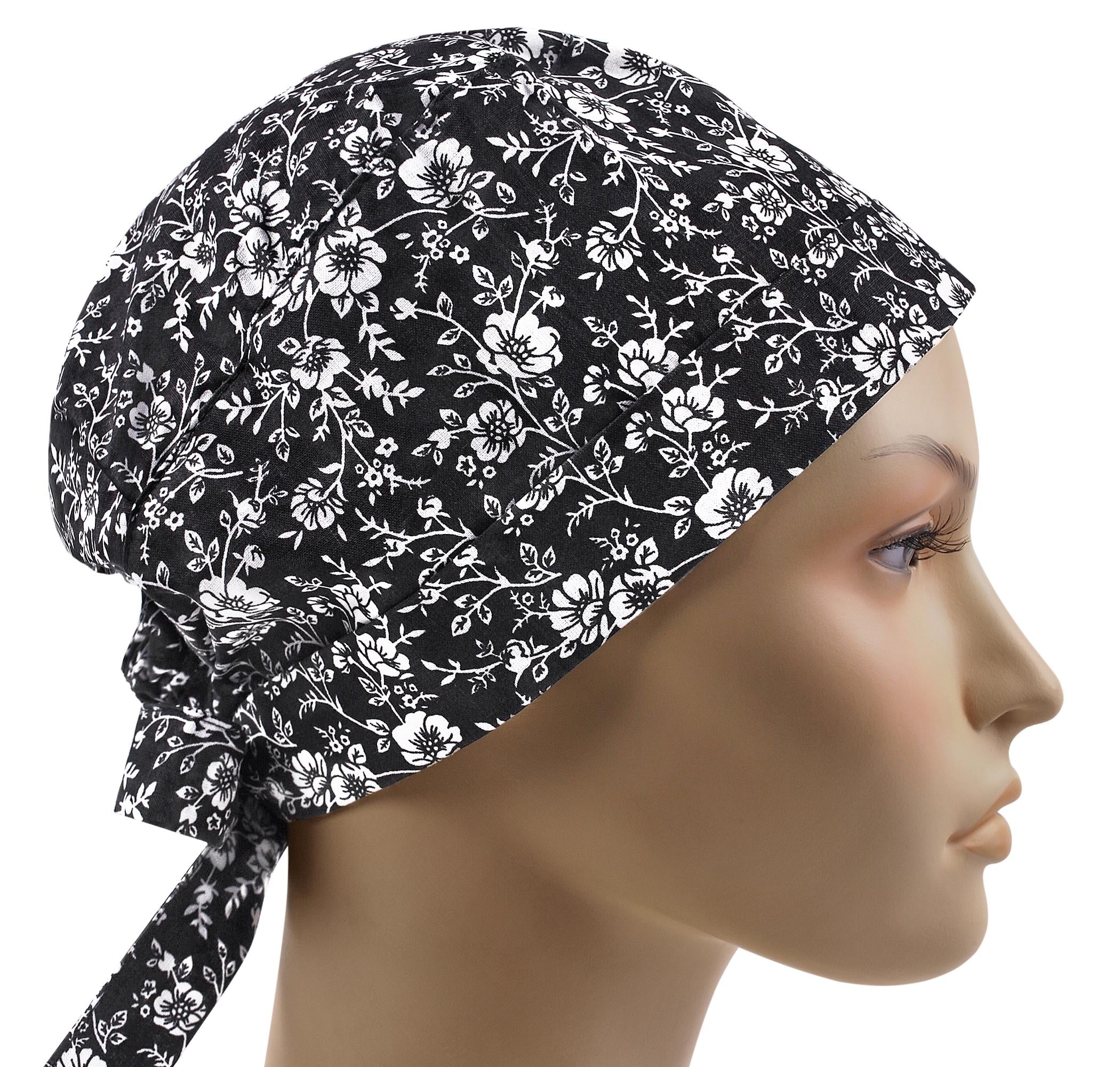 Шапочка медицинская женская SSC Белые мелкие цветы на черном универсальная (pixie004)