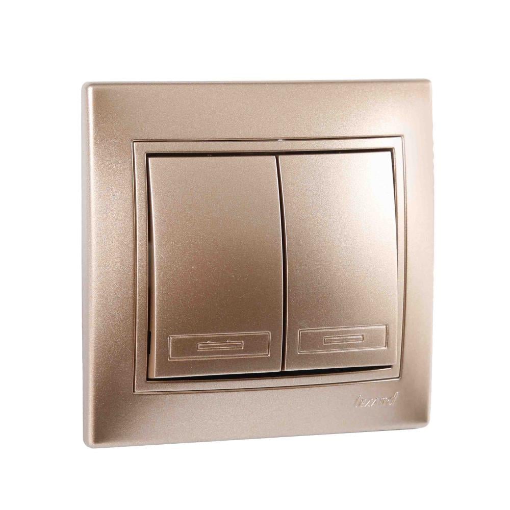 Выключатель двухклавишный Lezard Mira со вставками Светло-коричневый перламутр (27549705)