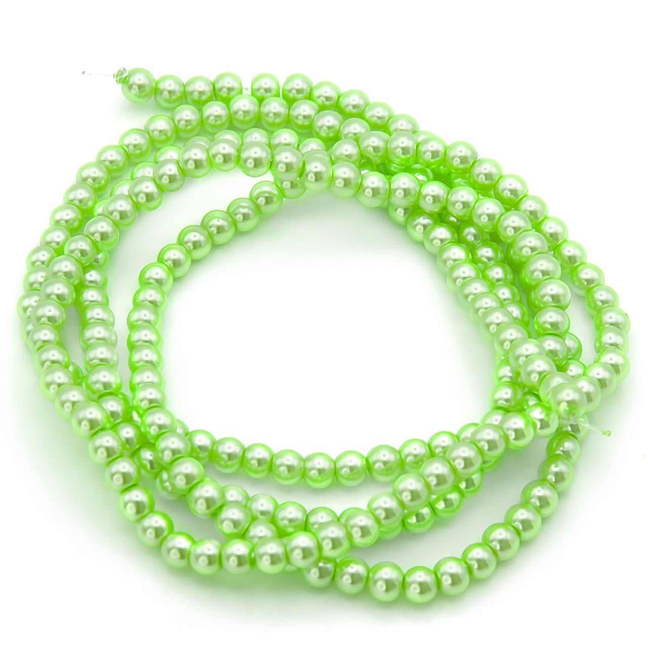 Бусины стеклянные на нитке под жемчуг 6 мм 80 см 145 шт. Салатовый (БЖ0006ш07)
