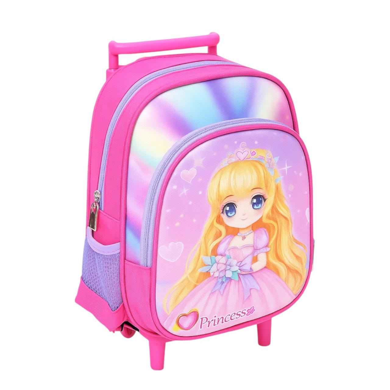Рюкзак на колесах с выдвижной ручкой N899 два отделения с принтом принцессы Розовый Рюкзак на колесах с выдвижной ручкой N899 два отделения с принтом принцессы Розовый