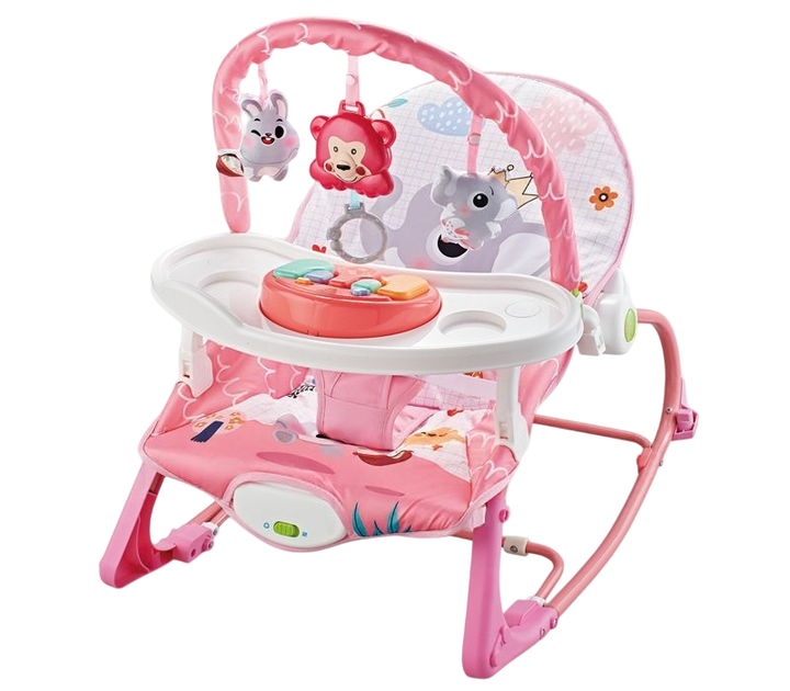 Шезлонг-качеля дитячий 69870 музичний з комбінованих матеріалів Рожевий (150-7-179352)