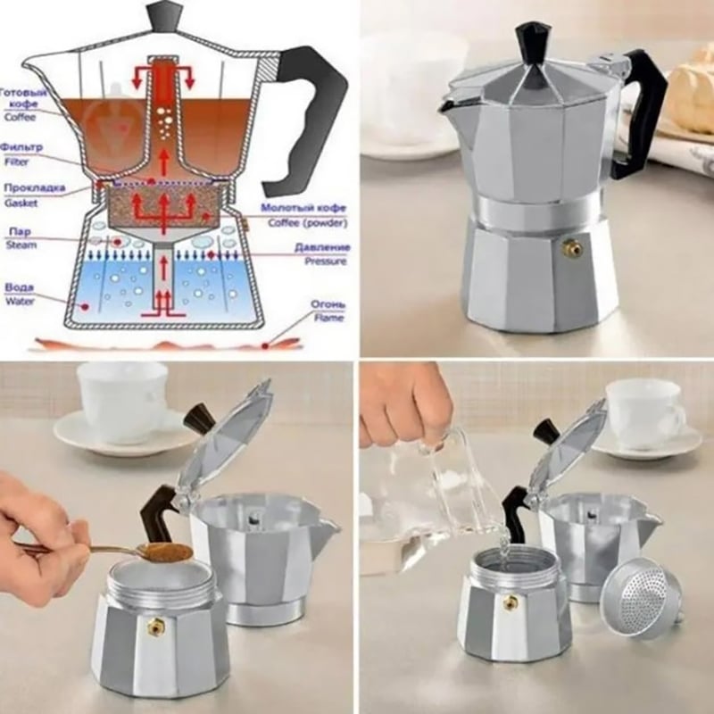 Гейзерна кавоварка Unique UN-1911 алюміній 135 мл (23913132) - фото 2 Гейзерна кавоварка Unique UN-1911 алюміній 135 мл (23913132) - фото 2