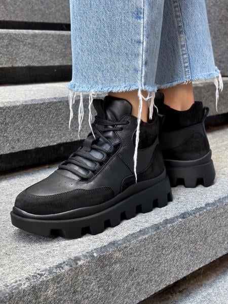 Кроссовки женские кожаные высокие на меху р. 40 26 см Черный - фото 2 Кроссовки женские кожаные высокие на меху р. 40 26 см Черный - фото 2