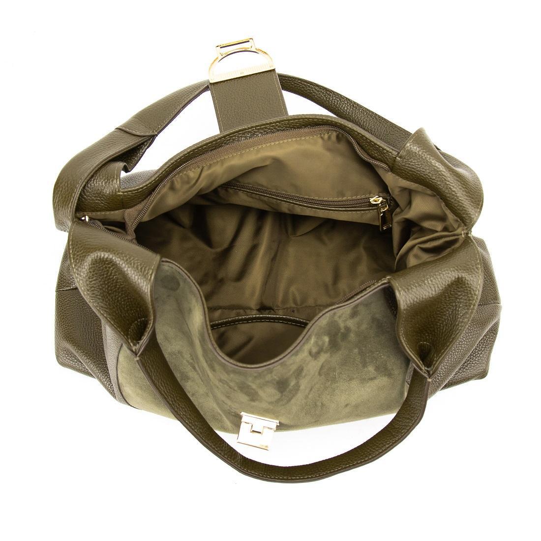 Жіноча сумка шкіряна Tavinchi CH-555T-Y із замшевою вставкою Оливковий (2742680860) - фото 2