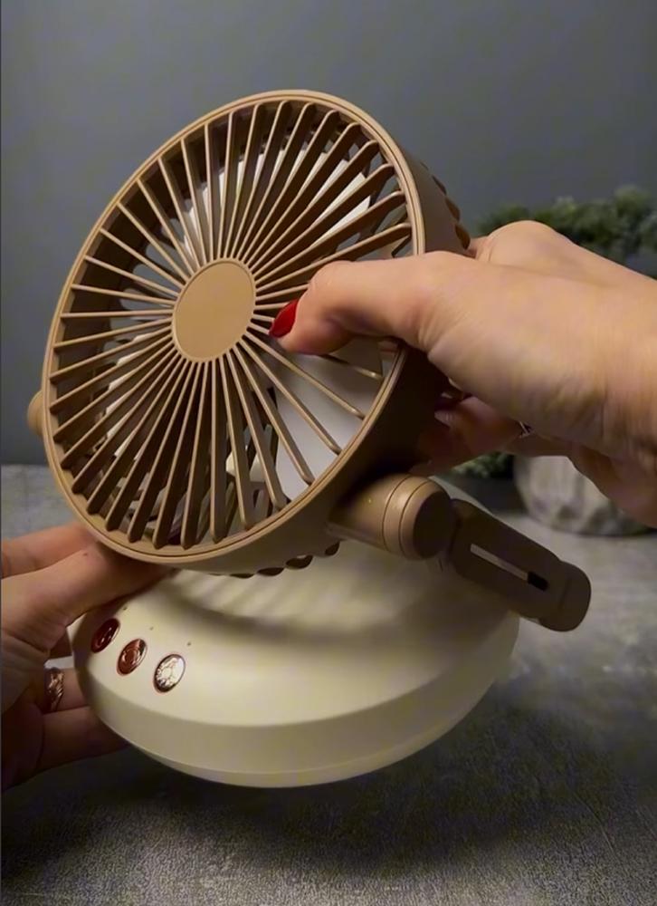 Вентилятор настільний на акумуляторі USB Type-C 1200 мАг 3 швидкості LED підсвітка Коричневий (27418614) - фото 3