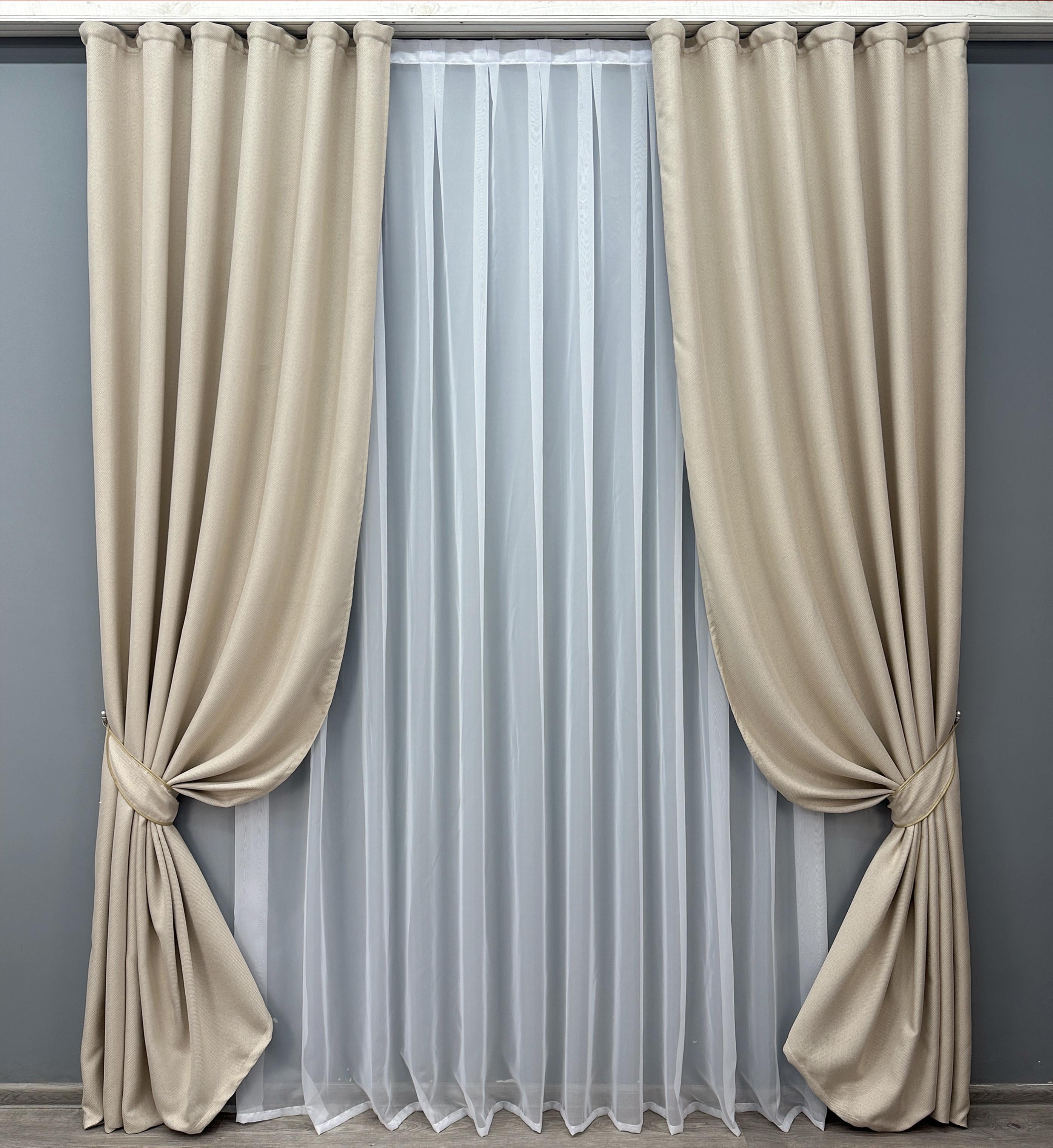 Комплект штор VR-Textil Мешковина № 1080ш лен-блэкаут 150х270см 2 шт. Холодный бежевый (30-891)