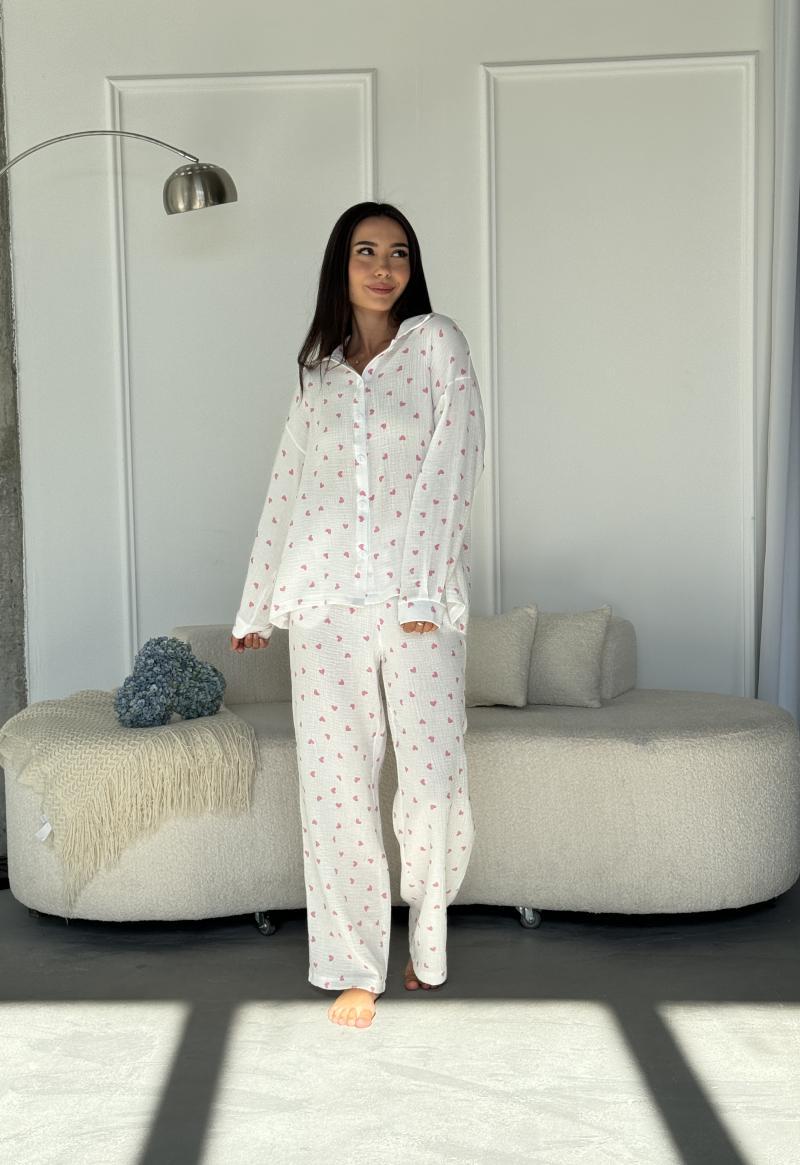 Піжама жіноча з мусліну M Рожеве сердечко велике (MR26227770) - фото 2 Піжама жіноча з мусліну M Рожеве сердечко велике (MR26227770) - фото 2