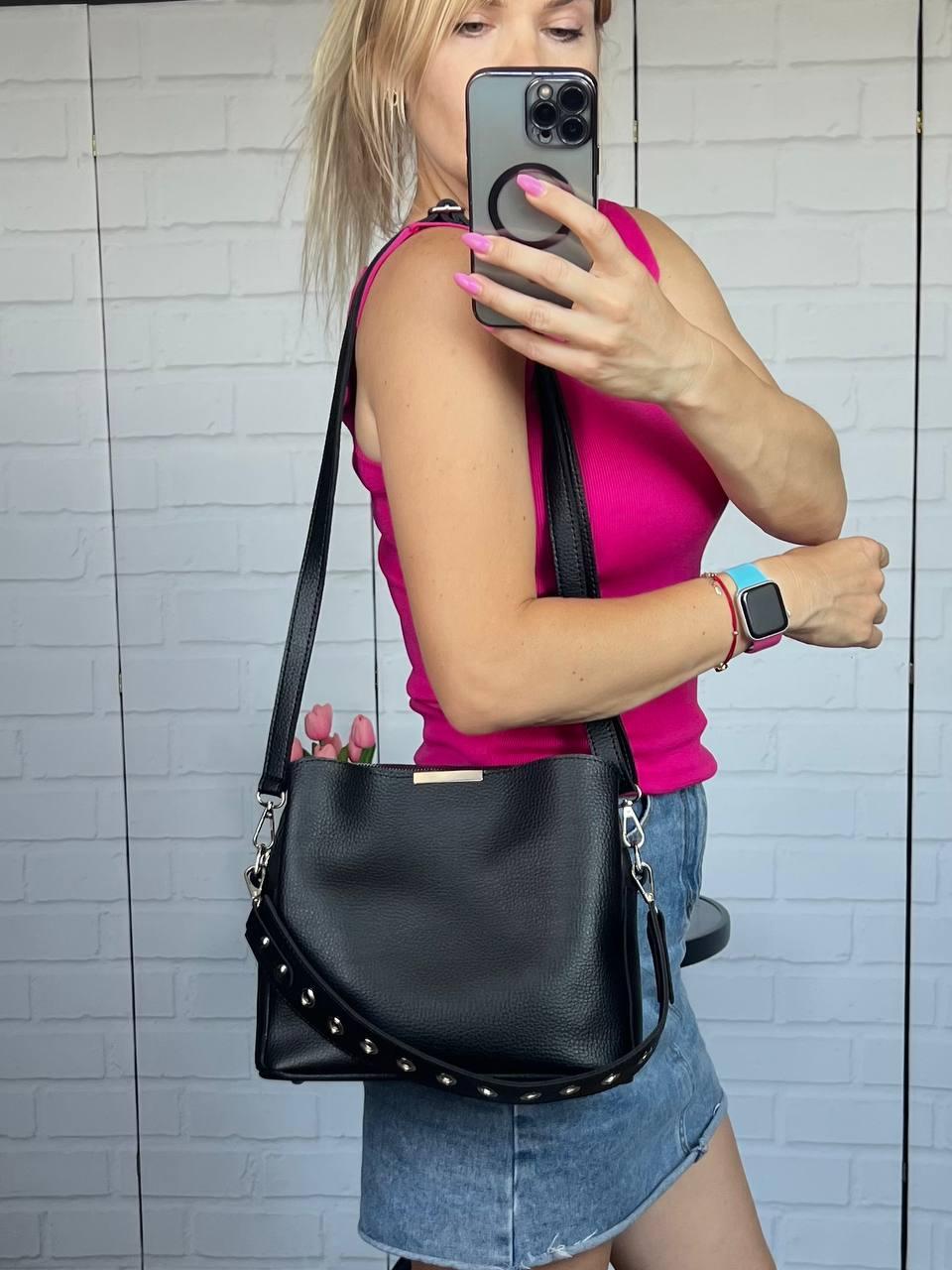Сумка кросс боди женская через плечо из экокожи с двумя съемными ремнями Черный - фото 9 Сумка кросс боди женская через плечо из экокожи с двумя съемными ремнями Черный - фото 9