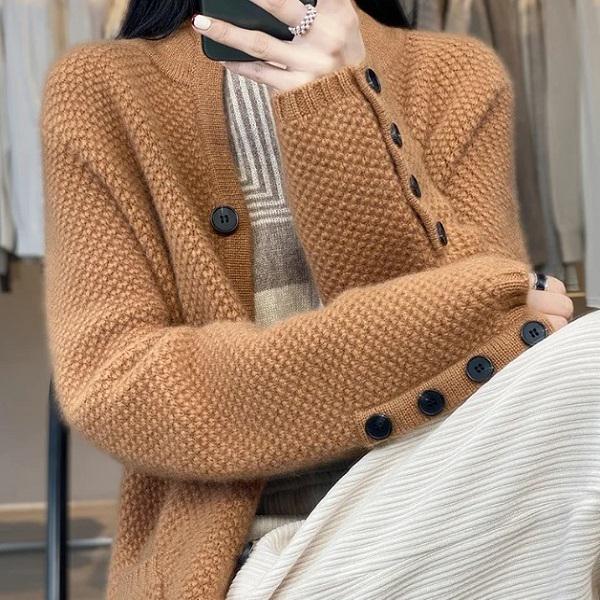 Кардиган женский C00359-1 прямого фасона из кашемировой пряжи S-М Коричневый - фото 2