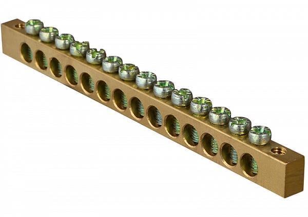 Шина нулевая АСКО-Укрем 14 отверстий крепление по краям медь 6х9 мм (A0150120068)