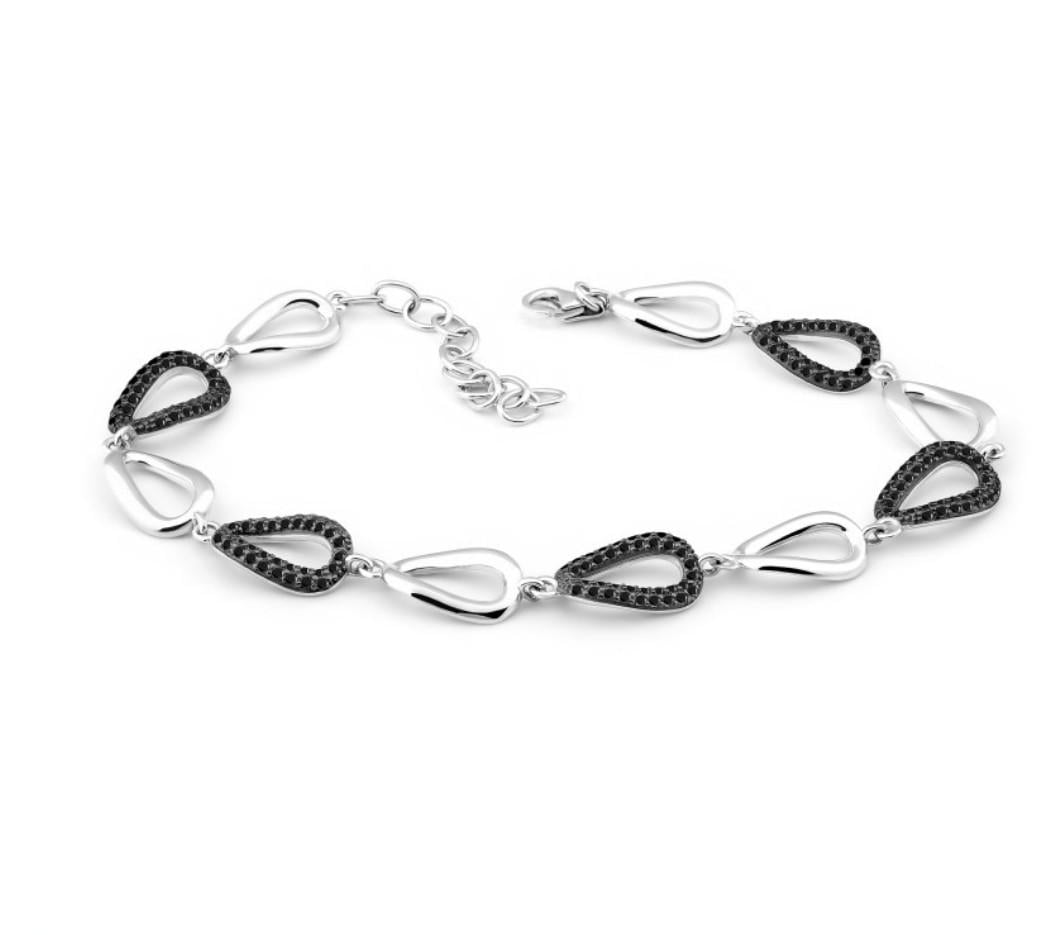 Браслет с черными камнями из серебра 16-20 см 925 пробы 6,45 г (1006ф2)