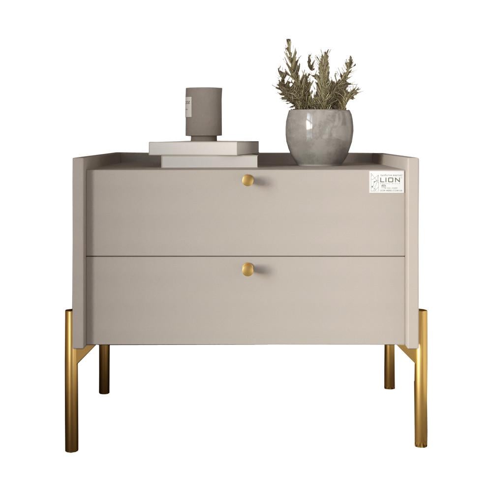 Тумба прикроватная Lion Wood с двумя ящиками золотые ножки Кашемир (Lion-041355)