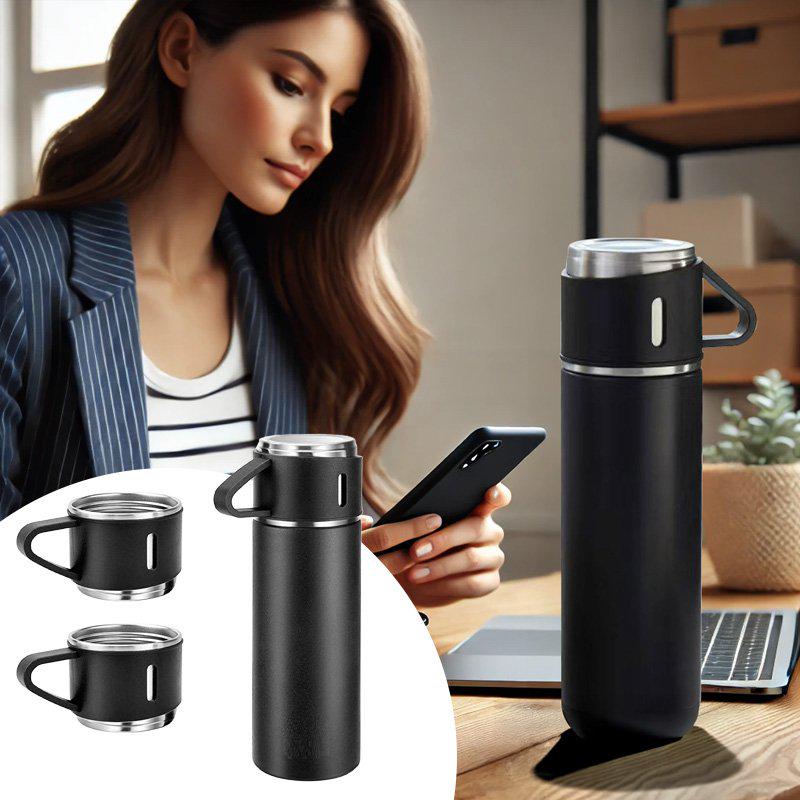 Набор Vacuum Flask термос и 3 чашки для горячих напитков 500 мл Black - фото 7 Набор Vacuum Flask термос и 3 чашки для горячих напитков 500 мл Black - фото 7