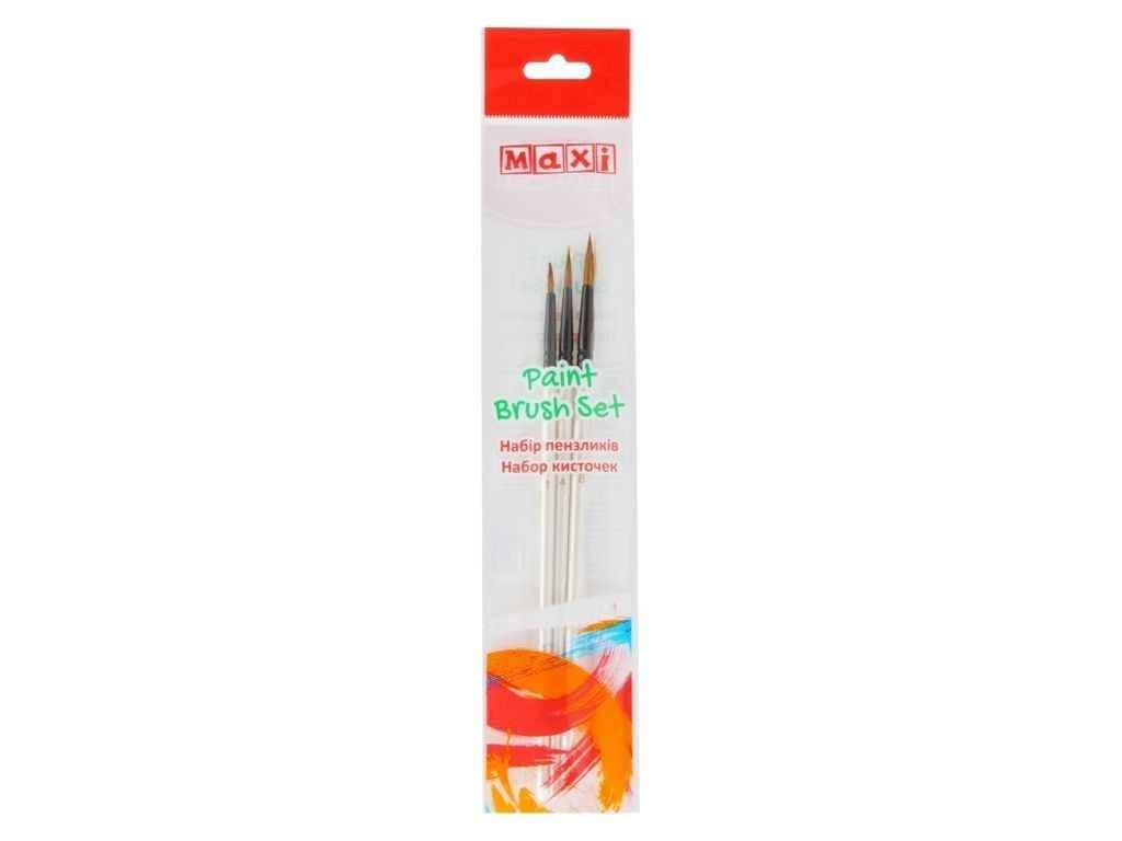 Набор кистей Maxi 3 шт. ворс белки круглые №1/4/8 короткая ручка MX60888 (1052244)
