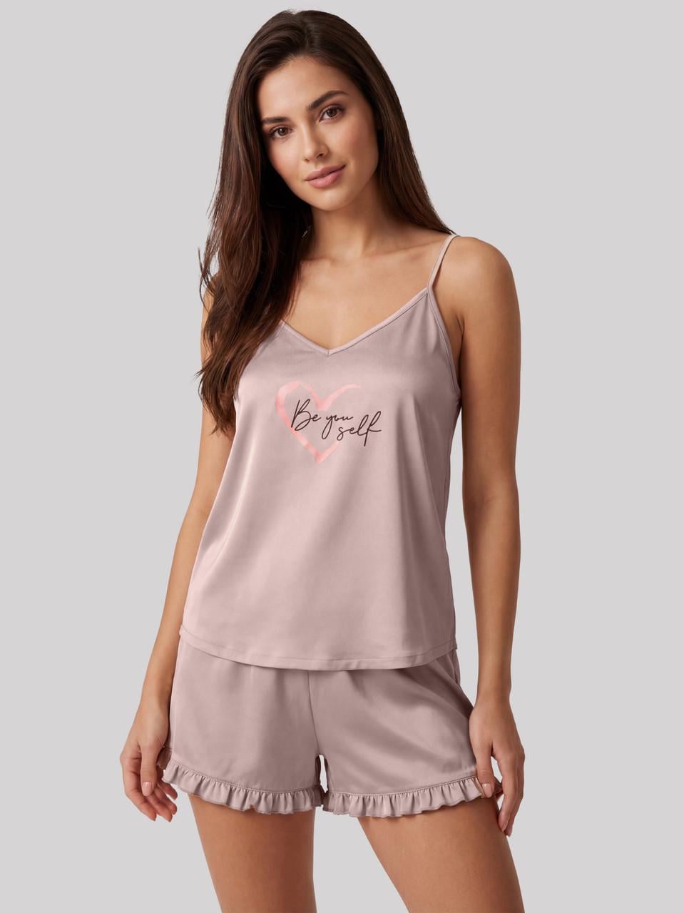 Пижама женская Roksana майка/шорты хлопчатобумажная с принтом S Кофейный (1701/16057)