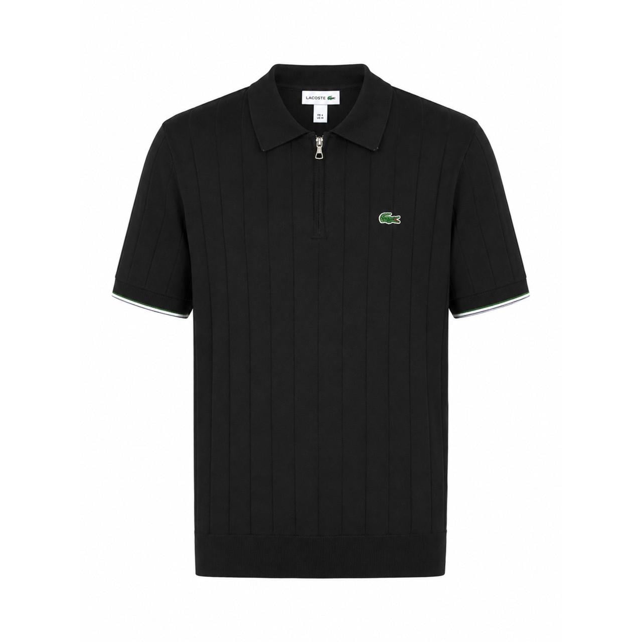 Поло мужское Lacoste Premium Casual трикотажное с фактурной вертикальной вязкой Черный