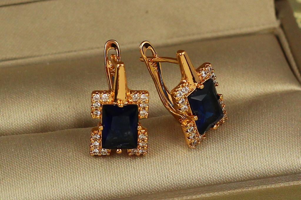 Серьги Xuping Jewelry Экран с синим камнем 1,7 см Золотистый (2479332619)