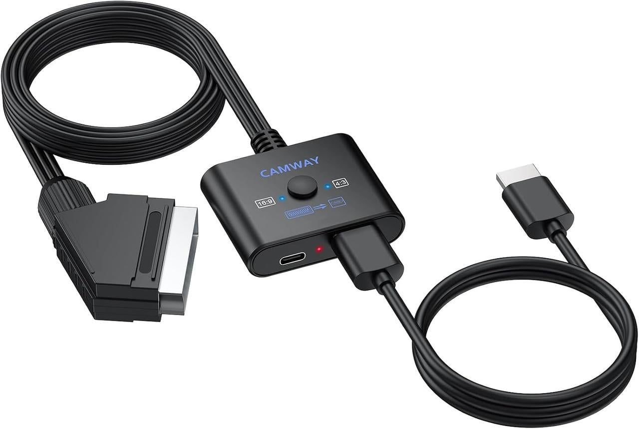 Конвертер SCART в HDMI CAMWAY 1080P со встроенными кабелями Конвертер SCART в HDMI CAMWAY 1080P со встроенными кабелями
