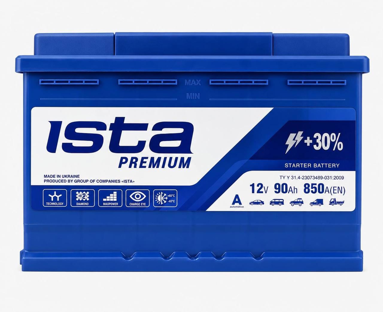 Акумулятор автомобільний Ista Premium 90 Ah 850A R+ 12V (3178367842)