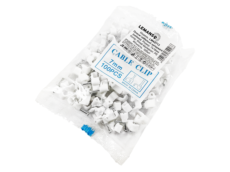 Клипса кабельная плоская Lemanso LMA2713 100 шт. 7x16 мм Белый (8670)