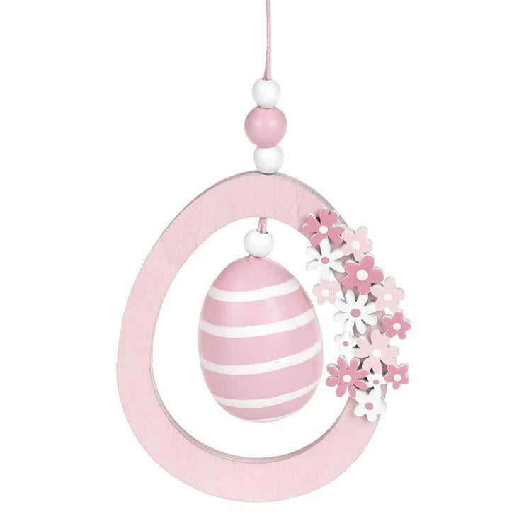 Декор пасхальный на подвесе BonaDi Крашанка 10 см Бело-розовый (738-705)
