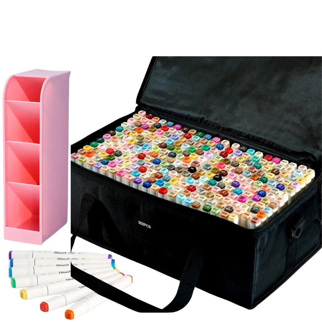 Набор маркеров для рисования и скетчинга Touch Smooth 262 цвета спиртовые и розовая подставка для маркеров Набор маркеров для рисования и скетчинга Touch Smooth 262 цвета спиртовые и розовая подставка для маркеров