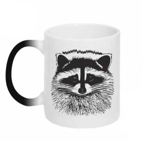 Чашка керамическая хамелеон Хитрун Енот 320 мл Черно-белый (12242239-17-178424)