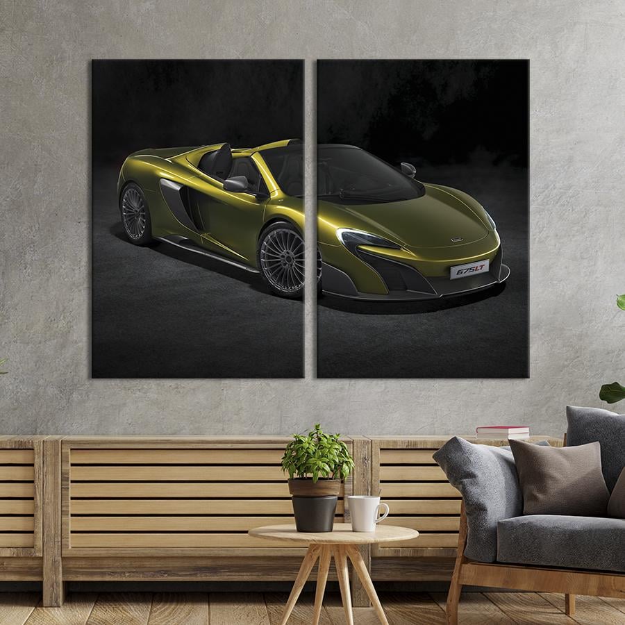 Картина на холсте Суперкар McLaren 675LT в оливковом цвете 111x81 см (1361-2)