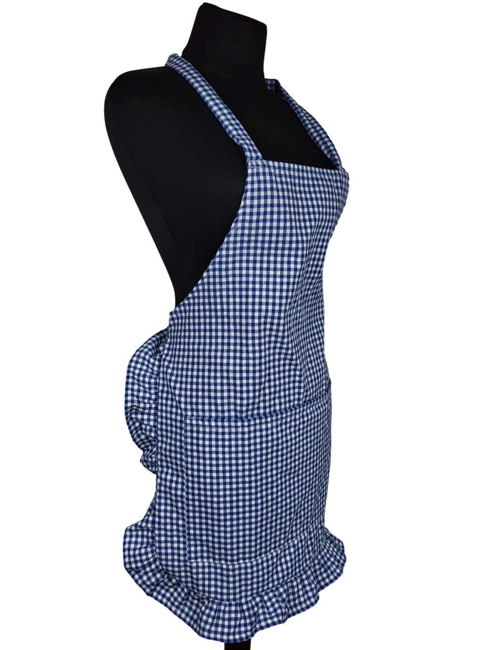Фартук кухонный в клетку с карманами Голубовато-белый (1625) - фото 2 Фартук кухонный в клетку с карманами Голубовато-белый (1625) - фото 2