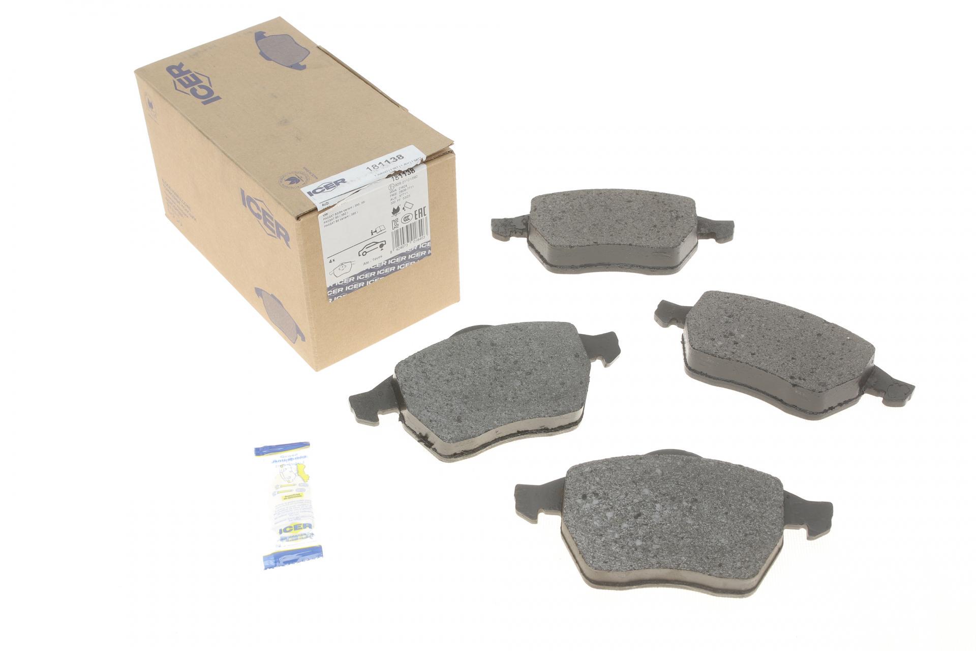 Тормозные колодки передние ICER для Audi A4 94-01/VW Passat B3/B4/B5 96-00 (181138)