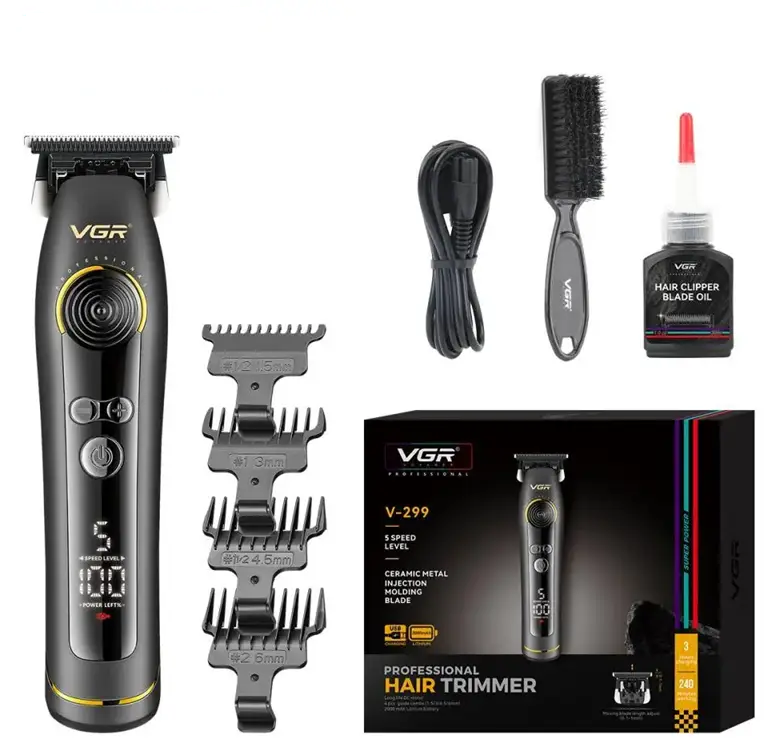 Машинка для стрижки VGR V-299 з насадками LED-дисплей 10 Вт Чорний (2760380715)