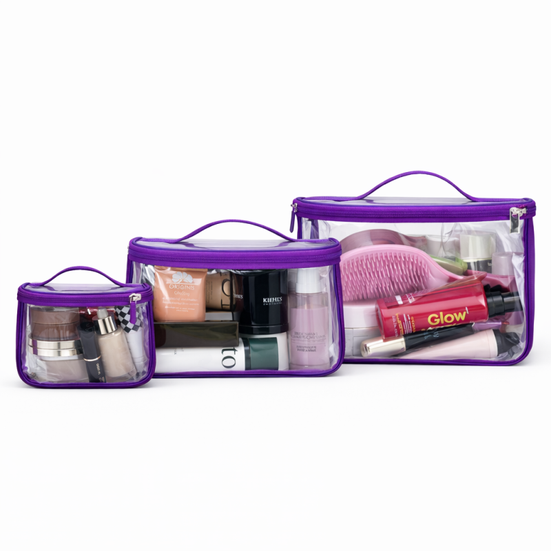 Набір з трьох силіконових косметичок-валізок фіолетовий (P015-fl) Набір з трьох силіконових косметичок-валізок фіолетовий (P015-fl)