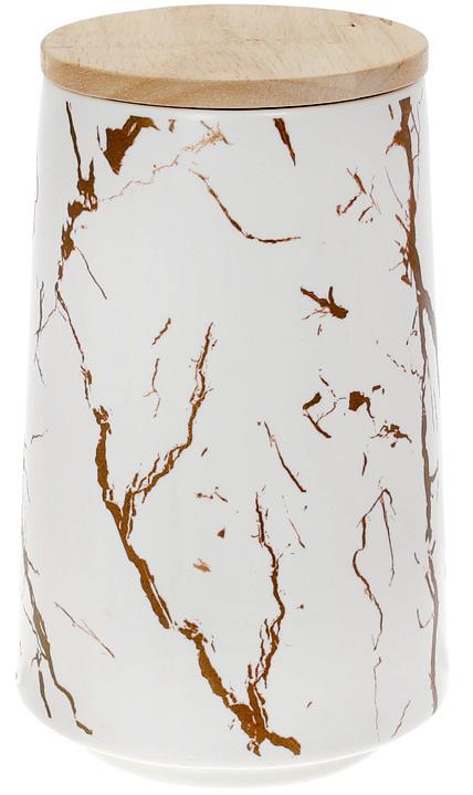 Банка фарфоровая Мраморная Роскошь с бамбуковой крышкой 1 л Белый/Золотой (BD-805-709)