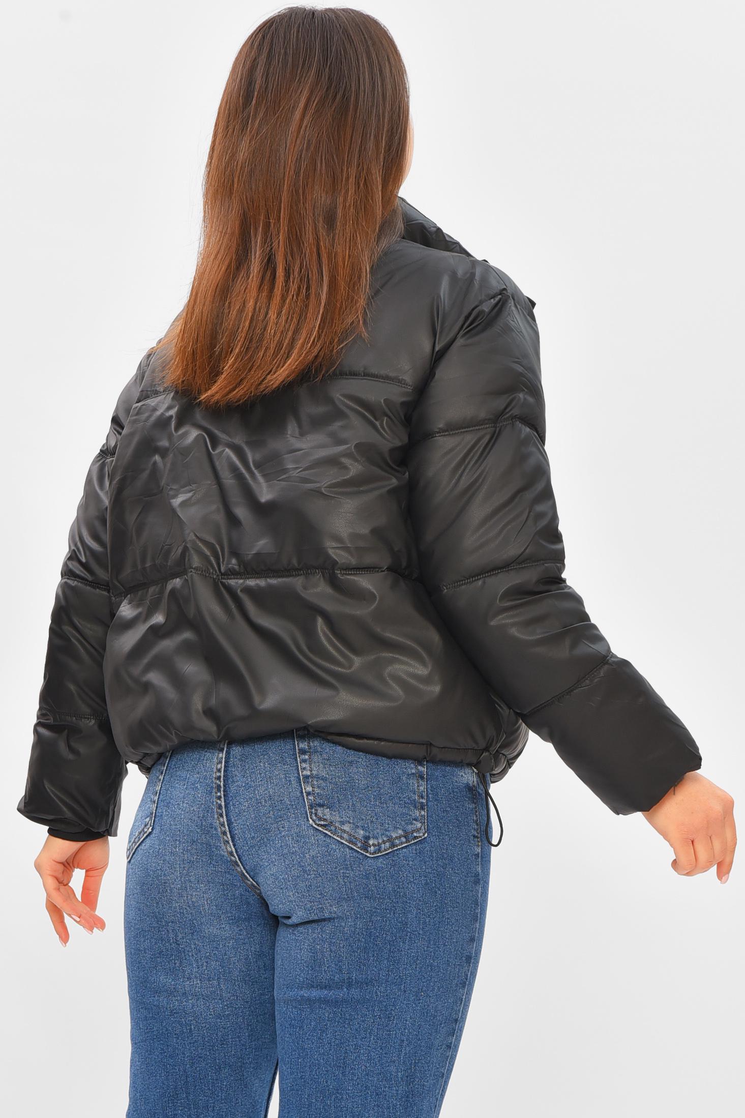 Куртка женская демисезонная с эко кожи L Черный (206134) - фото 3 Куртка женская демисезонная с эко кожи L Черный (206134) - фото 3