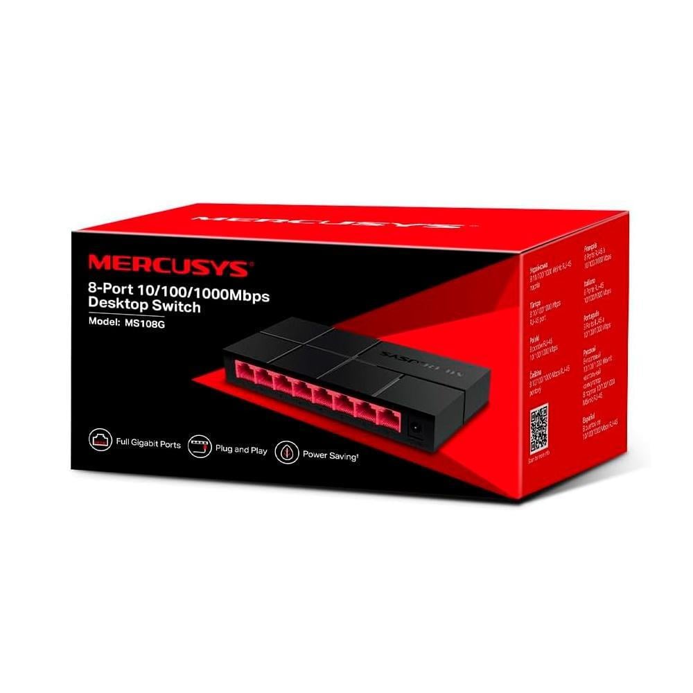 Коммутатор Desktop Switch Mercusys MS108G 8-port 10/100/1000 Mbps Black/Red (150109) - фото 7 Коммутатор Desktop Switch Mercusys MS108G 8-port 10/100/1000 Mbps Black/Red (150109) - фото 7