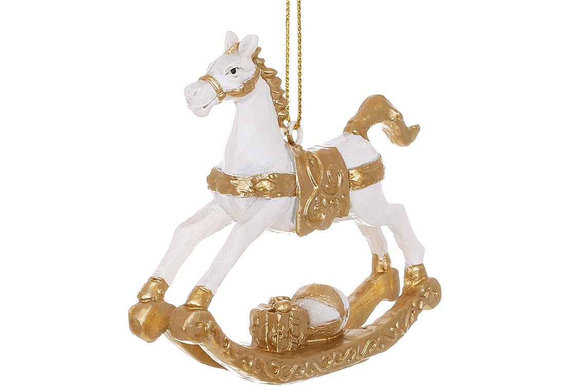 Подвеска новогодняя декоративная BonaDi Лошадка качели 7,5 см Белый с золотым (K07-828)