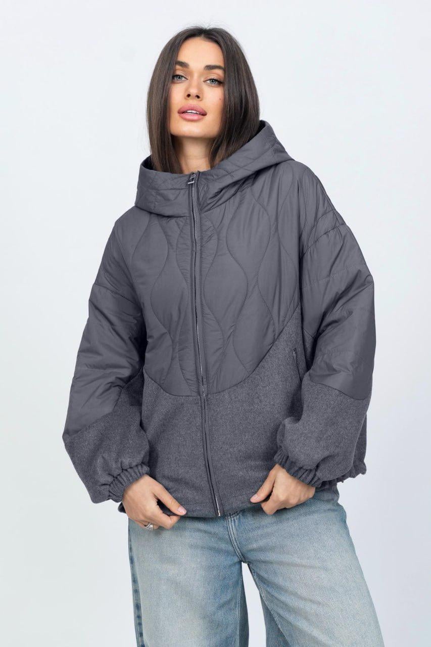 Куртка жіноча вовняна комбінована oversize р. 50 Графіт (33304771)
