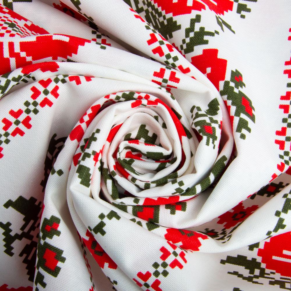 Ткань декоративная скатерная Этническая украинская вышивка с водоотталкивающей пропиткой 220 гр/м2 180 см (25852)