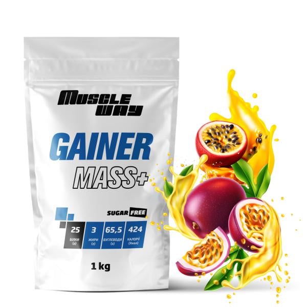 Гейнер углеводно-белковый MuscleWay GAINER MASS+ в порошке без сахара 1 кг Маракуйя (21-125-g-mw-rs1.m)