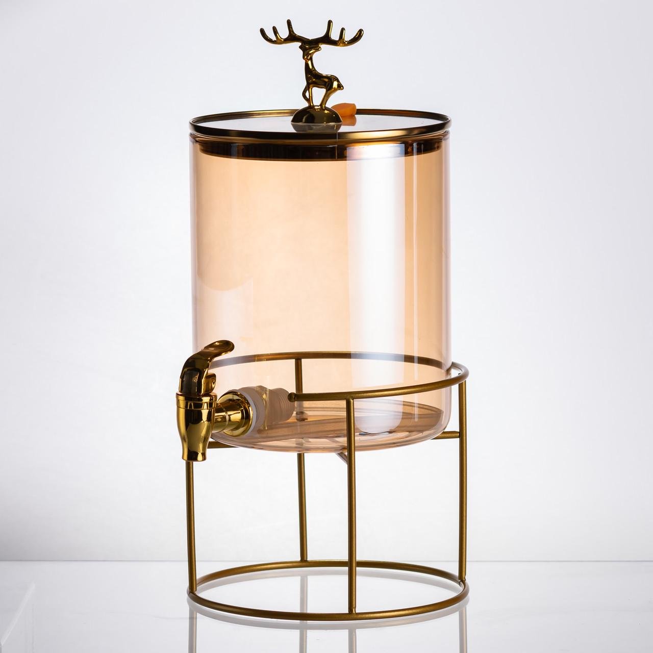 Лимонадница стеклянная с золотым краном и подставкой круглая 3,6 л (HP-34-18) - фото 6