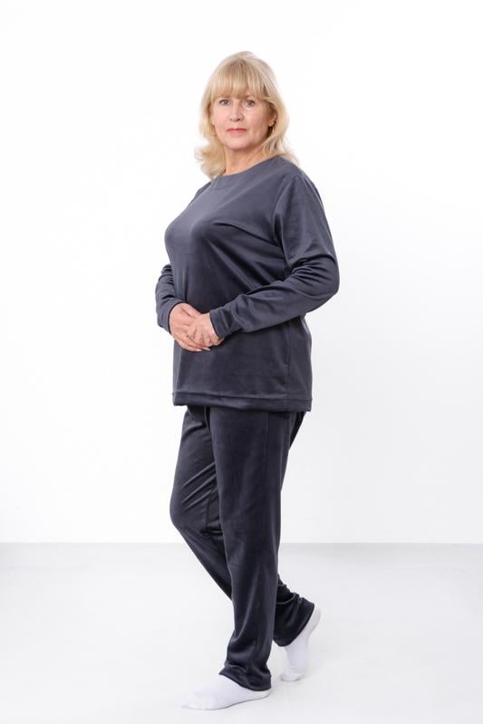 Комплект велюровий піжамний однотонний жіночий плюс сайз Носи Своє р. 58 Графітовий (8162-030-1)