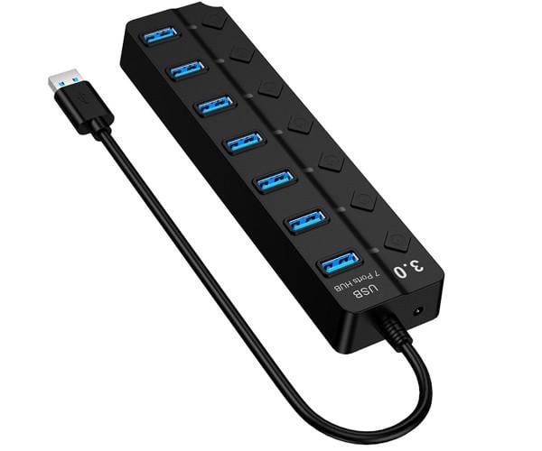 Хаб USB HW-1510 7в1 с кнопками управления и поддержкой DC 5V Black