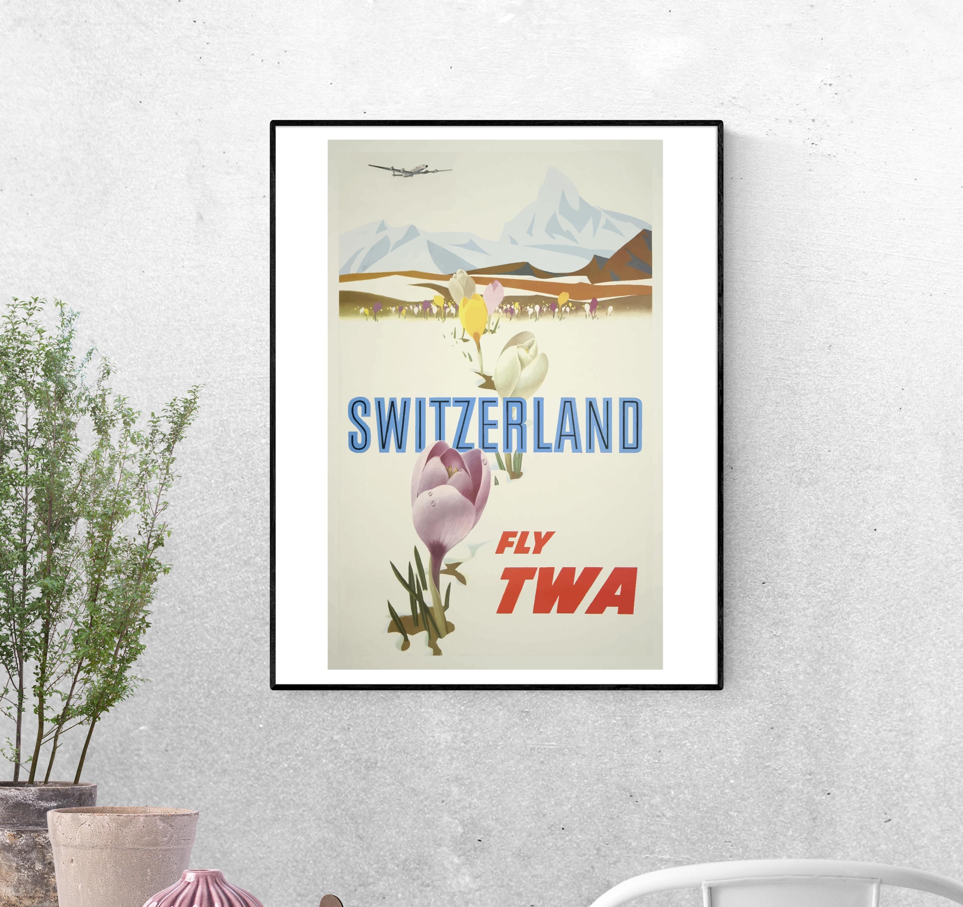 Тревел-постер Швейцария цветы на снегу формат А-1