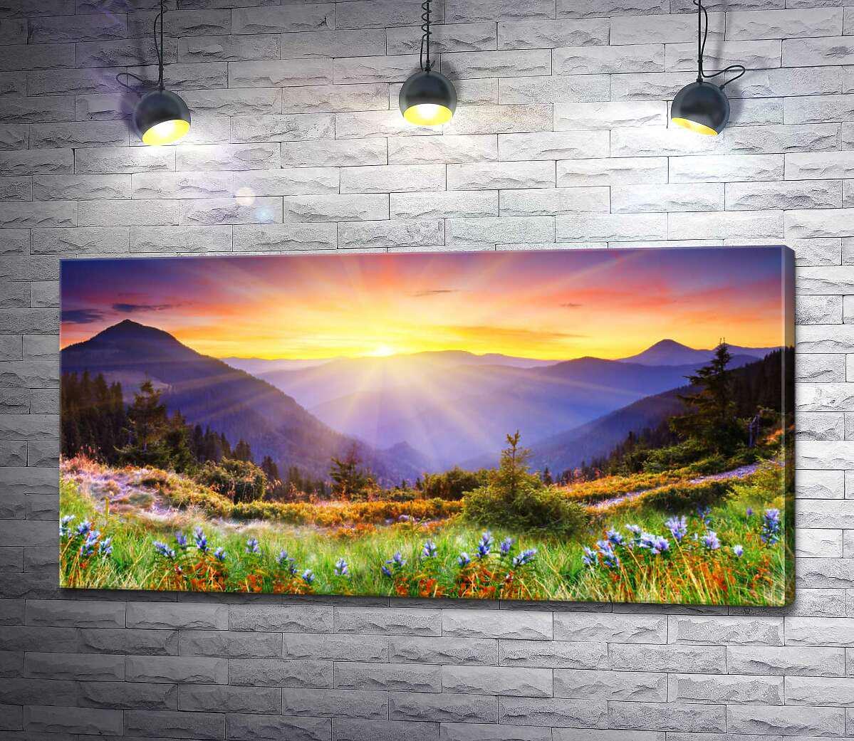 Картина ArtPoster Утреннее солнце согревает лучами цветущие склоны гор 100x51 см Модуль №1 (003323) Картина ArtPoster Утреннее солнце согревает лучами цветущие склоны гор 100x51 см Модуль №1 (003323)